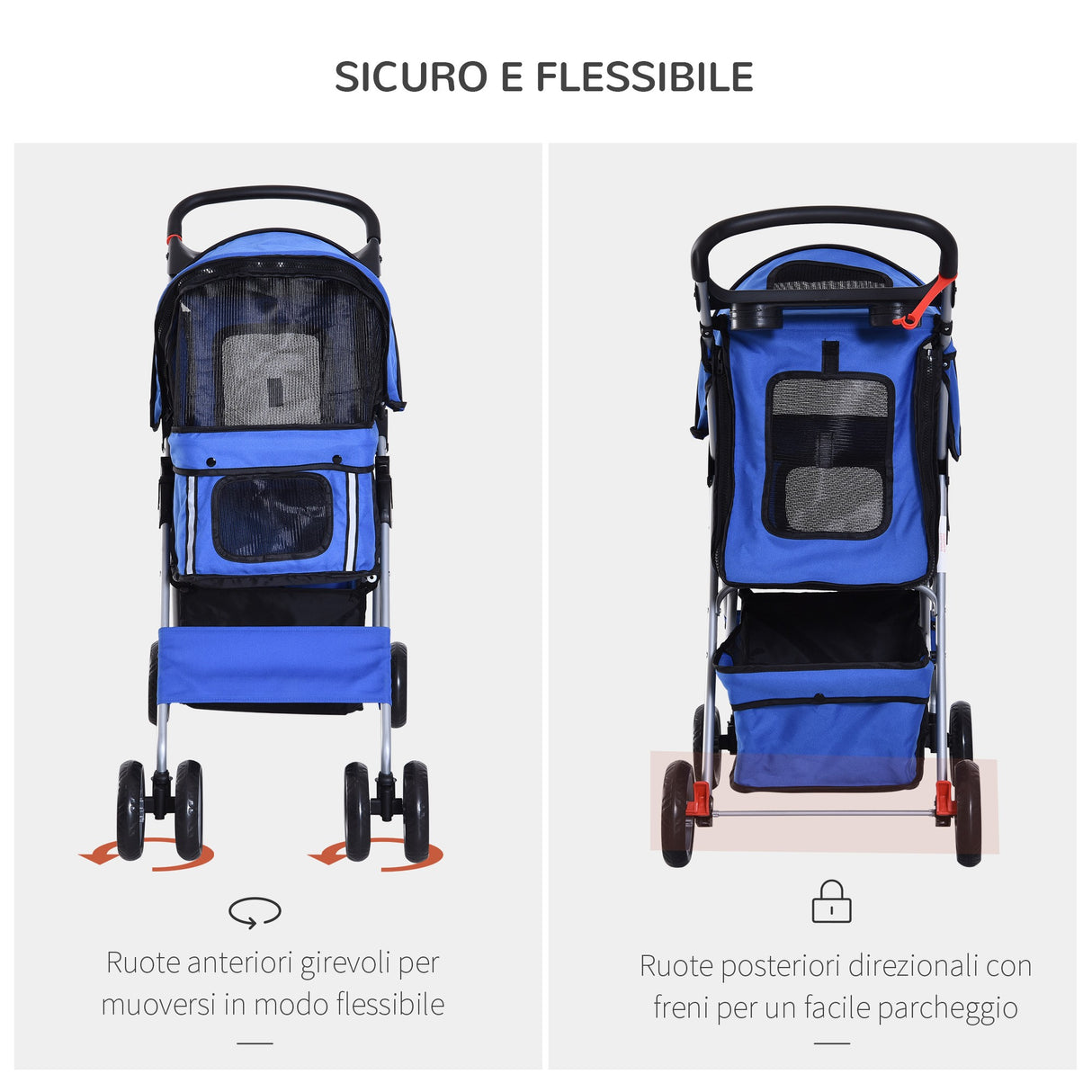 easycomfort easycomfort passeggino per cani pieghevole in tessuto con cestino e portabicchieri 75x45x97 cm blu