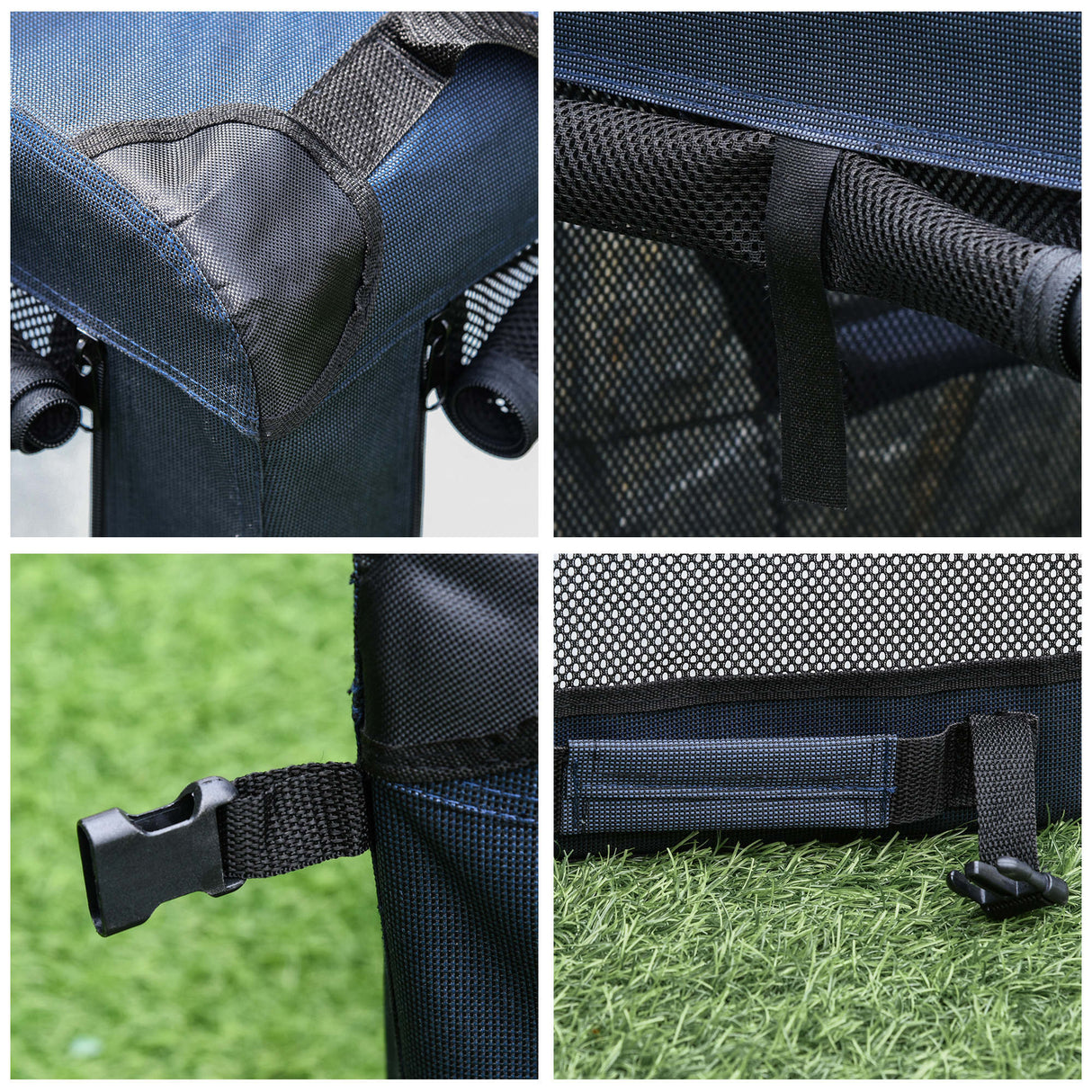 easycomfort borsa per cani a 3 ingressi con cuscino e sacche portaoggetti in tessuto oxford blu e metallo 70x51x50 cm