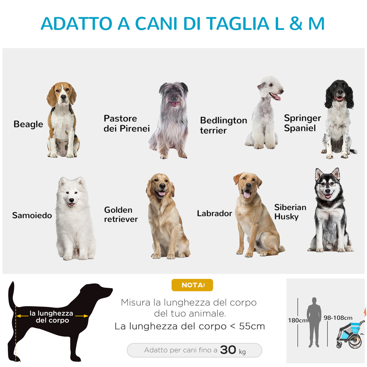 easycomfort carrello trasporto cani sotto i 30kg con 2 ingressi finestre a rete e tetto apribile 150x82x98 108cm