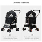 easycomfort passeggino per cani pieghevole con trasportino rimovibile e tettuccio 82x49.5x98cm nero