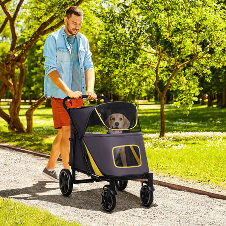 easycomfort passeggino pieghevole per cani di taglia media con ingressi a cerniera e finestre a rete 112x65x100 cm