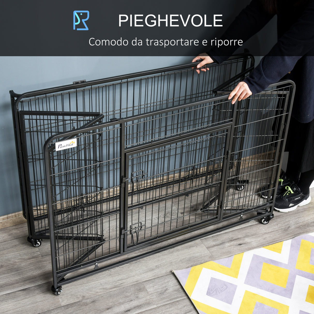 easycomfort easycomfort kennel gabbia per cani pieghevole con freno e fondo rimovibile grigio
