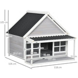 easycomfort easycomfort cuccia per cani da esterno in legno e pvc con portico e finestre 126x118x105cm grigio