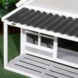 easycomfort easycomfort cuccia per cani da esterno in legno e pvc con portico e finestre 126x118x105cm grigio