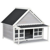 easycomfort easycomfort cuccia per cani da esterno in legno e pvc con portico e finestre 126x118x105cm grigio