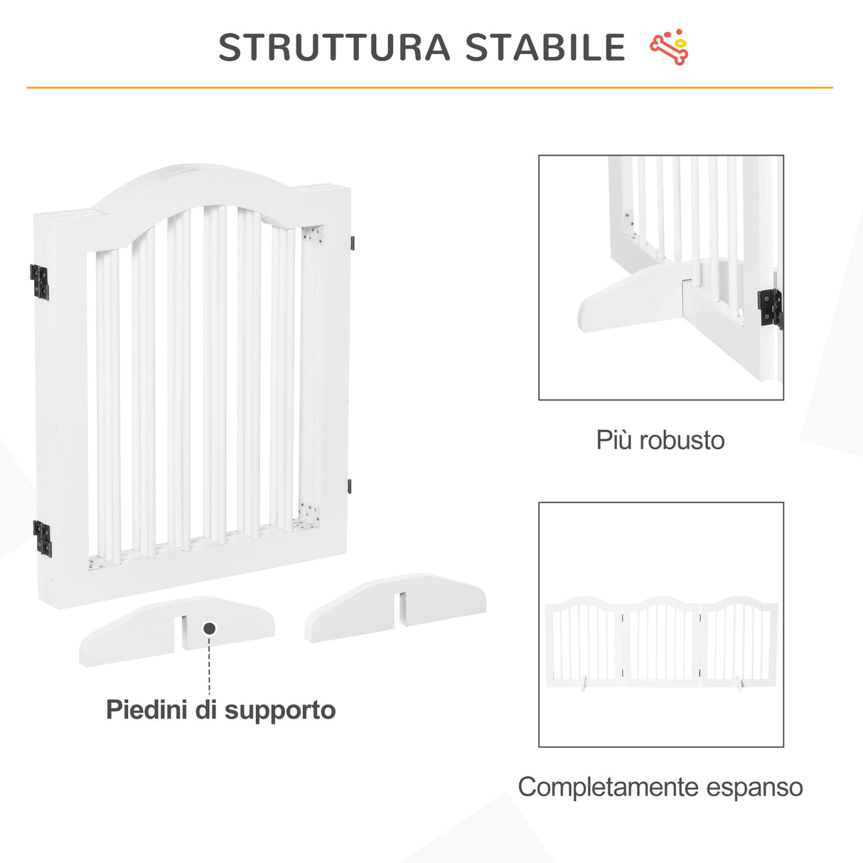easycomfort cancellino per cani pieghevole a 3 sezioni in legno 154.5x29.5x61cm bianco