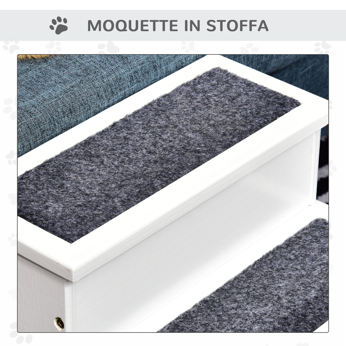 easycomfort scaletta per cani a 3 gradini con tappeto antiscivolo e spazio interno 40.5x44.5x38cm bianco