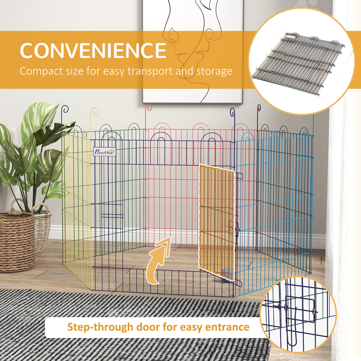 easycomfort cancellino per cani a 6 pannelli in metallo con chiusura a scatto o120x60 cm multicolore