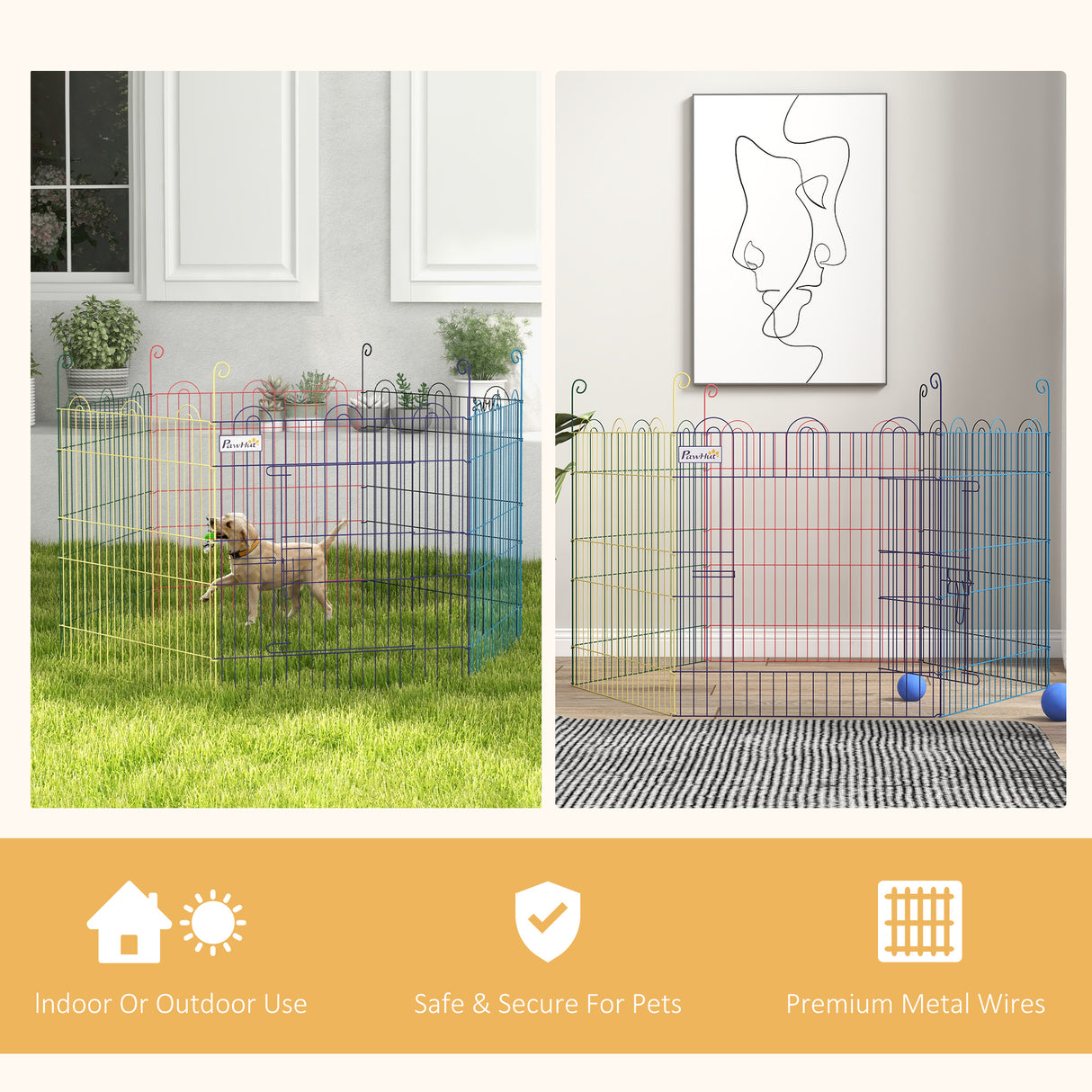 easycomfort cancellino per cani a 6 pannelli in metallo con chiusura a scatto o120x60 cm multicolore