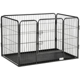 easycomfort box per cani recinzione in metallo per animali con 4 pannelli porta con doppio blocco e vassoio sul fondo 109x74x71cm grigio