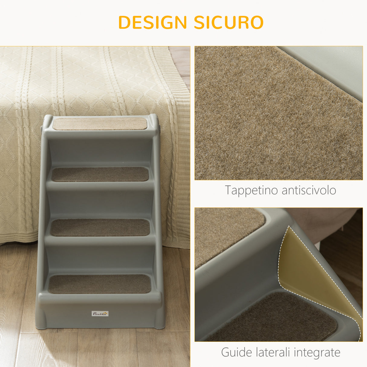 easycomfort scaletta per cani pieghevole con 4 gradini antiscivolo animali fino 20kg grigio