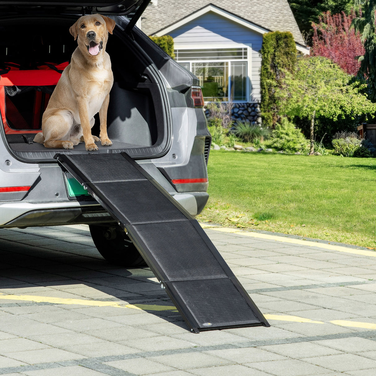 easycomfort rampa per cani pieghevole con superficie antiscivolo in mdf e alluminio 158x43.5x2.5 cm nero