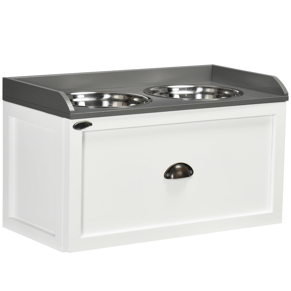 easycomfort ciotole per cani rialzate in acciaio inox e legno con cassetto 60x30x36cm bianco e grigio