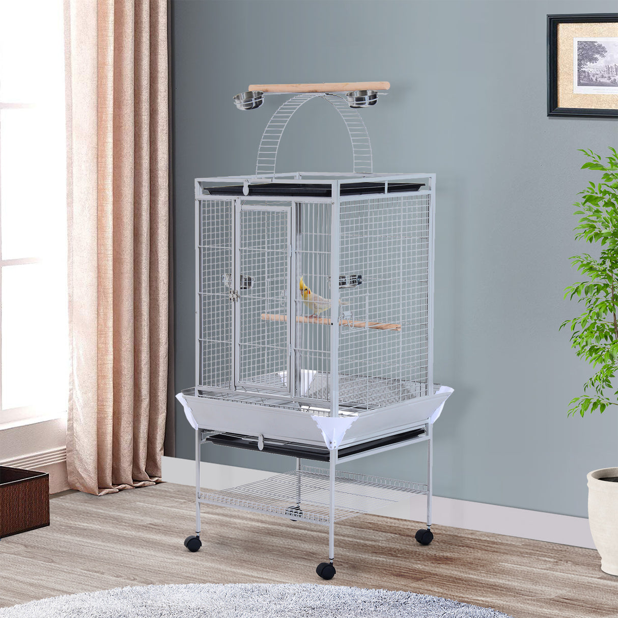 easycomfort easycomfort voliera per uccelli con ruote altezza 160cm vaschette per cibo e trespoli