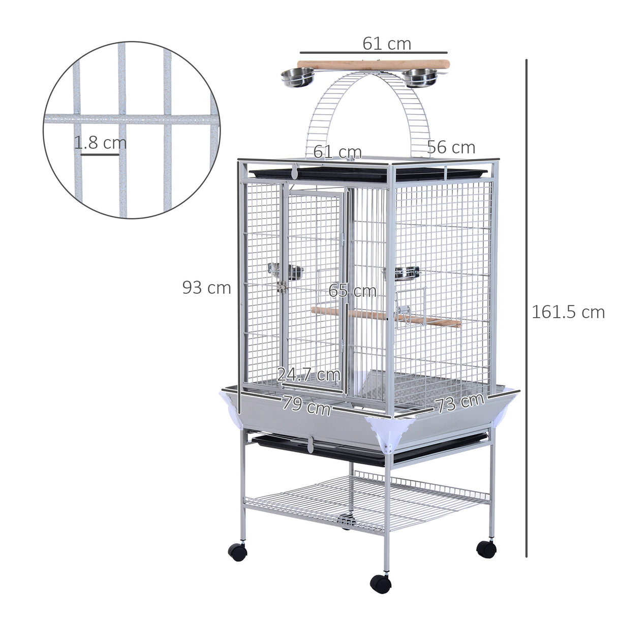 easycomfort easycomfort voliera per uccelli con ruote altezza 160cm vaschette per cibo e trespoli