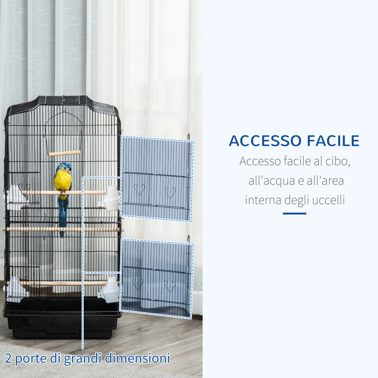 easycomfort gabbia per uccelli in metallo e plastica con trespoli altalena e ciotole 46.5x35.5x92 cm nero