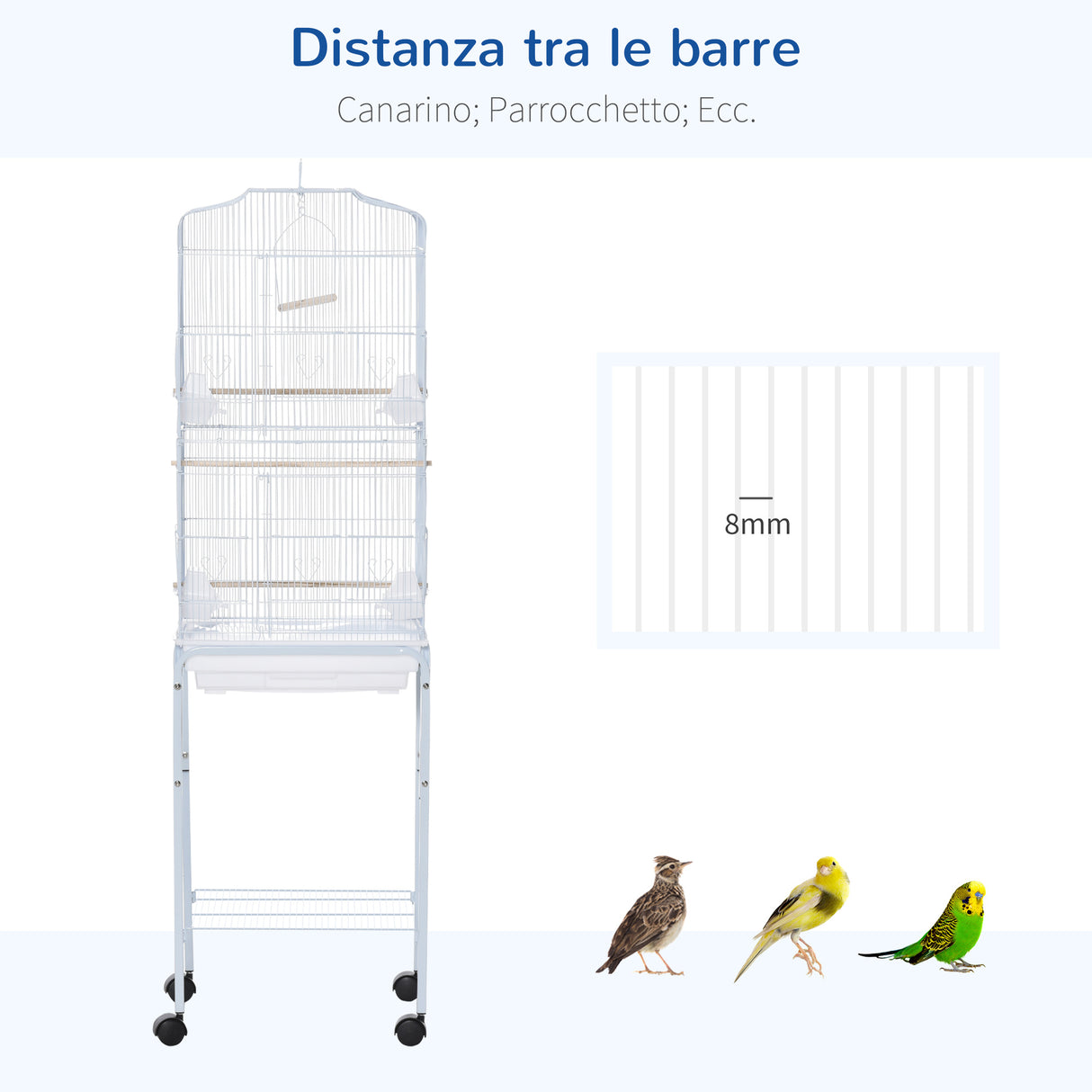 easycomfort easycomfort gabbia per uccelli voliera in metallo e acciaio con ruote trespoli e ciotole 46 5x36x157cm bianco