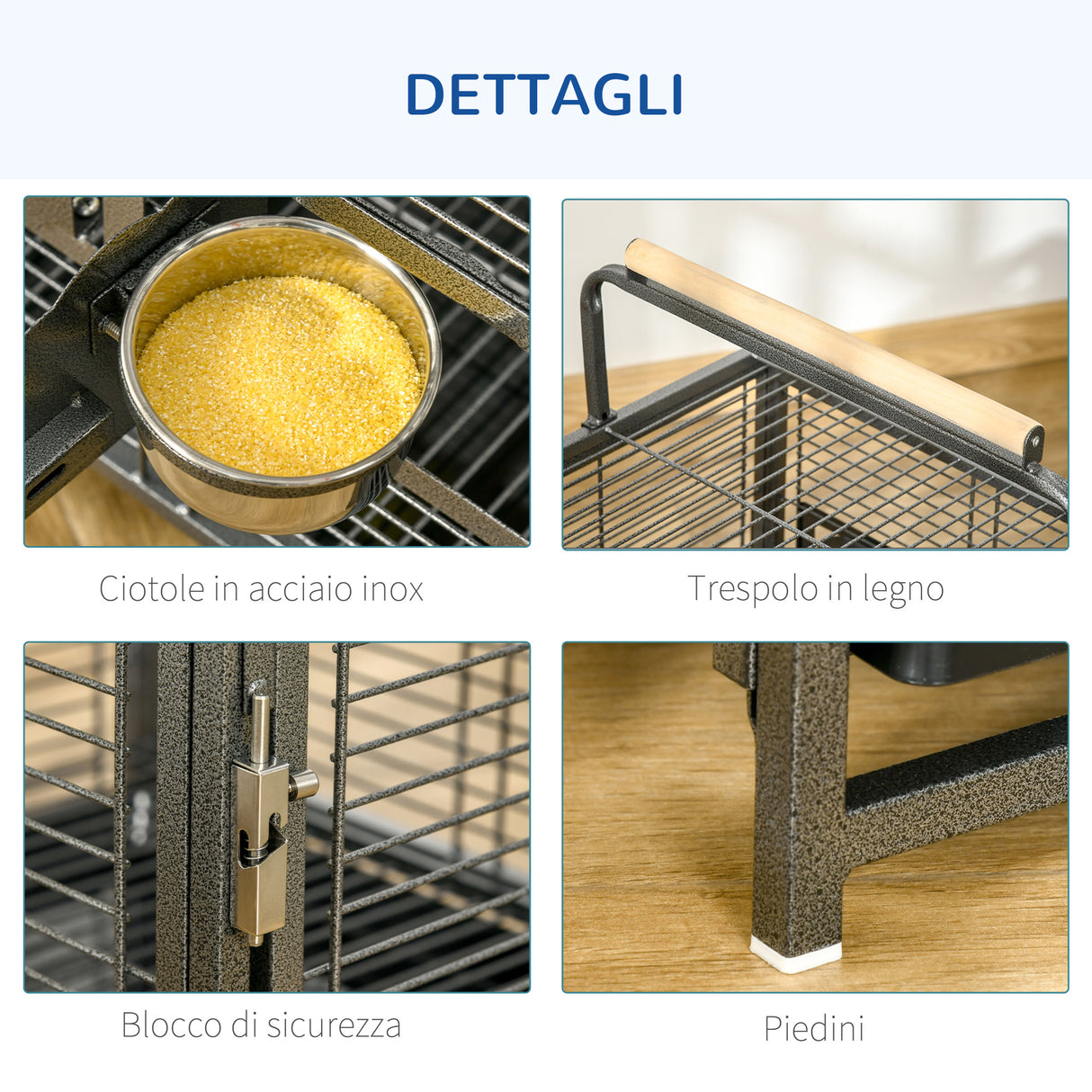 easycomfort easycomfort gabbia per pappagalli con vassoio rimovibile ciotole in acciaio inox e 2 posatoi 48x38x65cm nero