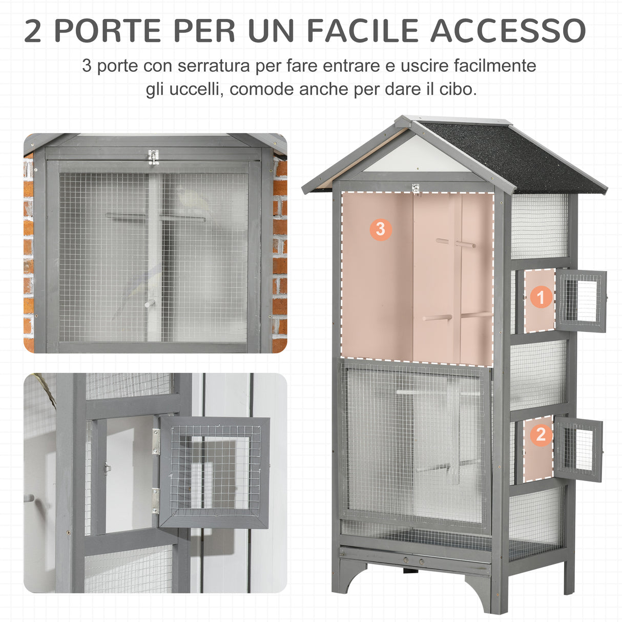 easycomfort voliera per uccelli da esterno in legno di abete 80.5x57x158.5cm grigio chiaro