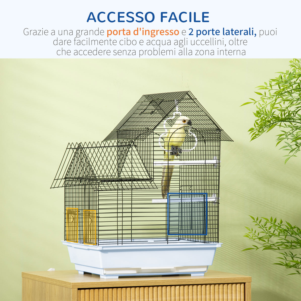 easycomfort gabbia per uccelli in metallo con maniglia vassoio estraibile pioli e altalena 39x33x47cm bianco
