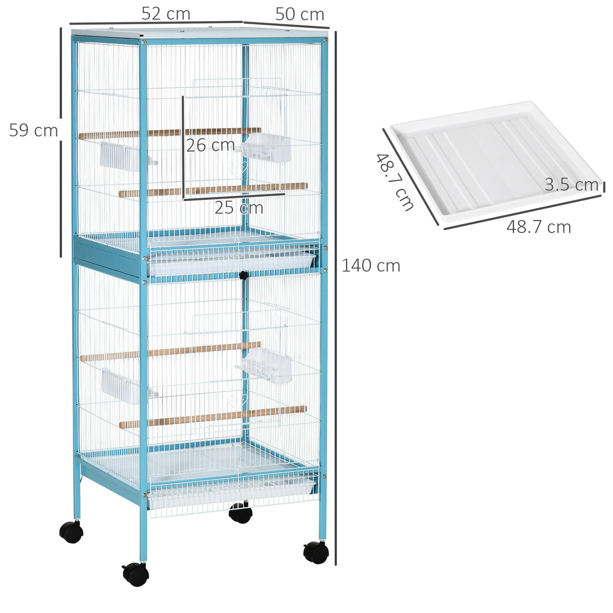 easycomfort gabbia per uccelli 2 in 1 voliera da interni con 4 ruote e vassoi estraibili 51.5x50x140cm