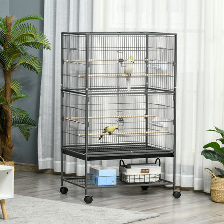 easycomfort gabbia per uccelli da interni in legno con vassoio 4 ruote e trespolo 78x52x132cm