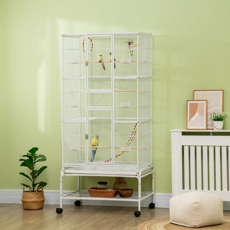 easycomfort easycomfort gabbia per uccelli in acciaio e pp con posatoi giochi contenitori per cibo e vassoio 83x53x180 cm bianco