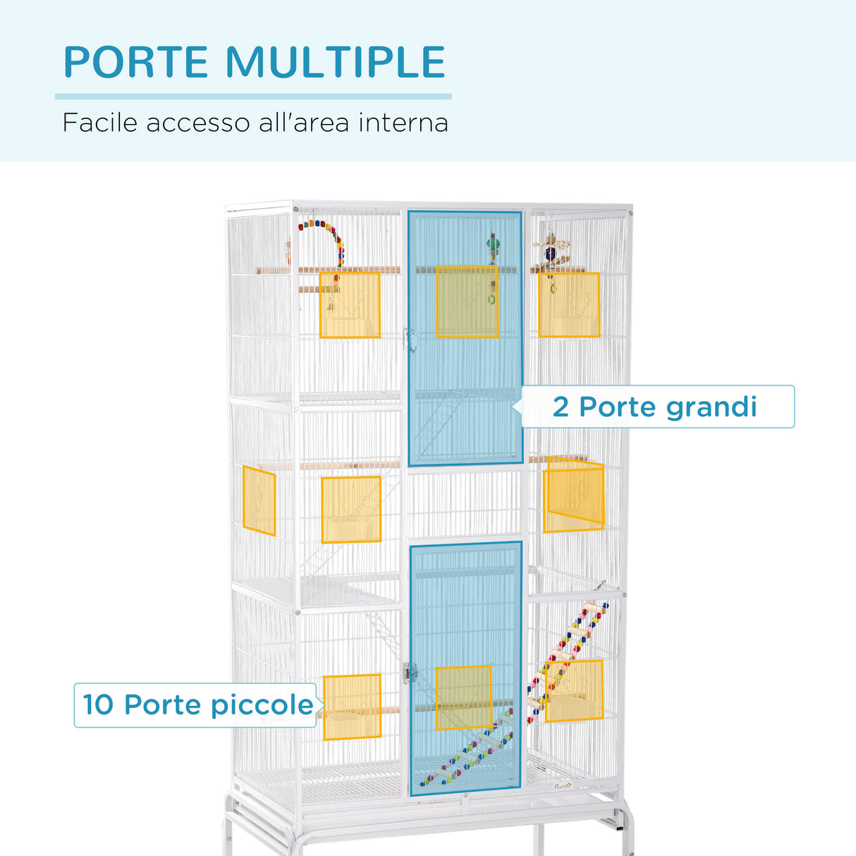 easycomfort easycomfort gabbia per uccelli in acciaio e pp con posatoi giochi contenitori per cibo e vassoio 83x53x180 cm bianco