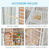 easycomfort easycomfort gabbia per uccelli in acciaio e pp con posatoi giochi contenitori per cibo e vassoio 83x53x180 cm bianco