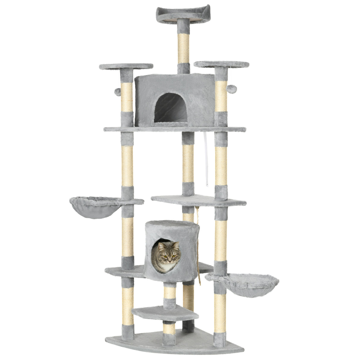 easycomfort easycomfort albero tiragraffi per gatti alto con casette e amache 60x60x200cm grigio chiaro