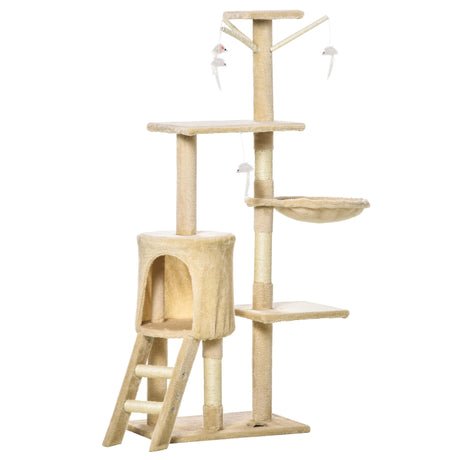 easycomfort easycomfort albero tiragraffi con cuccia per gatti in legno sisal naturale beige 40x30x131cm