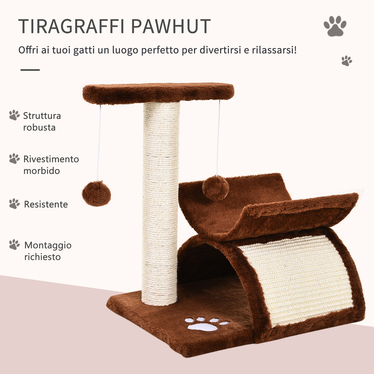 easycomfort easycomfort albero per gatti tunnel in sisal marrone 40x30x43cm