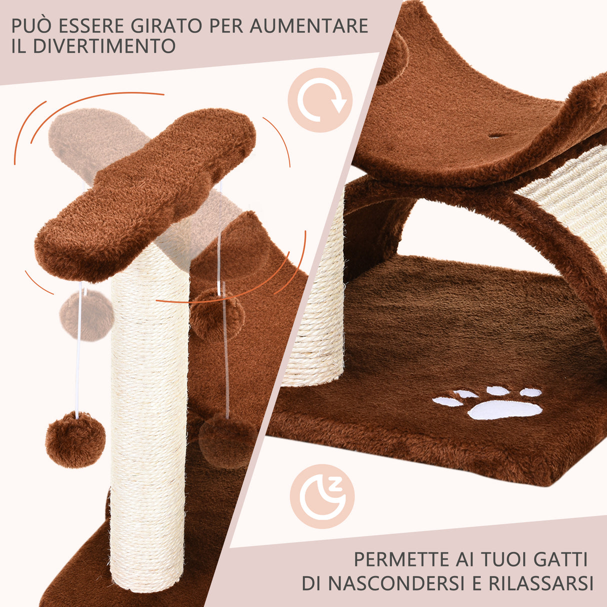 easycomfort easycomfort albero per gatti tunnel in sisal marrone 40x30x43cm