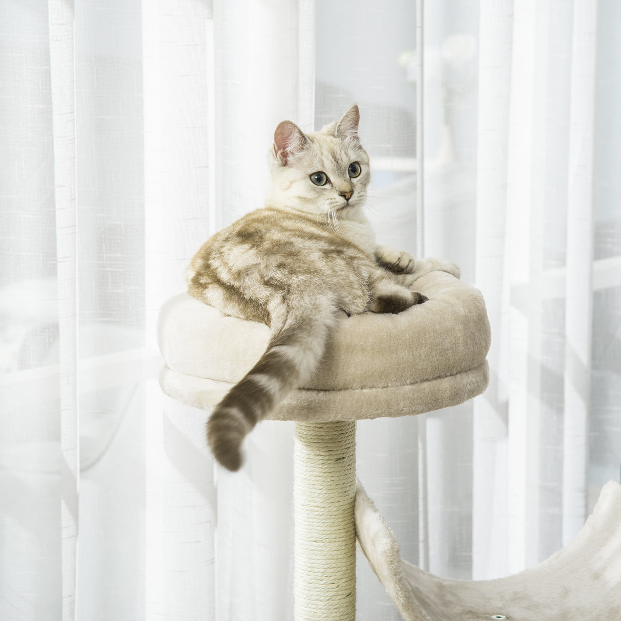 easycomfort easycomfort albero per gatti con cucce e tunnel multi livello beige 50x40x105 cm