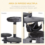 easycomfort easycomfort albero tiragraffi per gatti a 4 livelli in peluche sisal naturale grigio 40x40x132cm