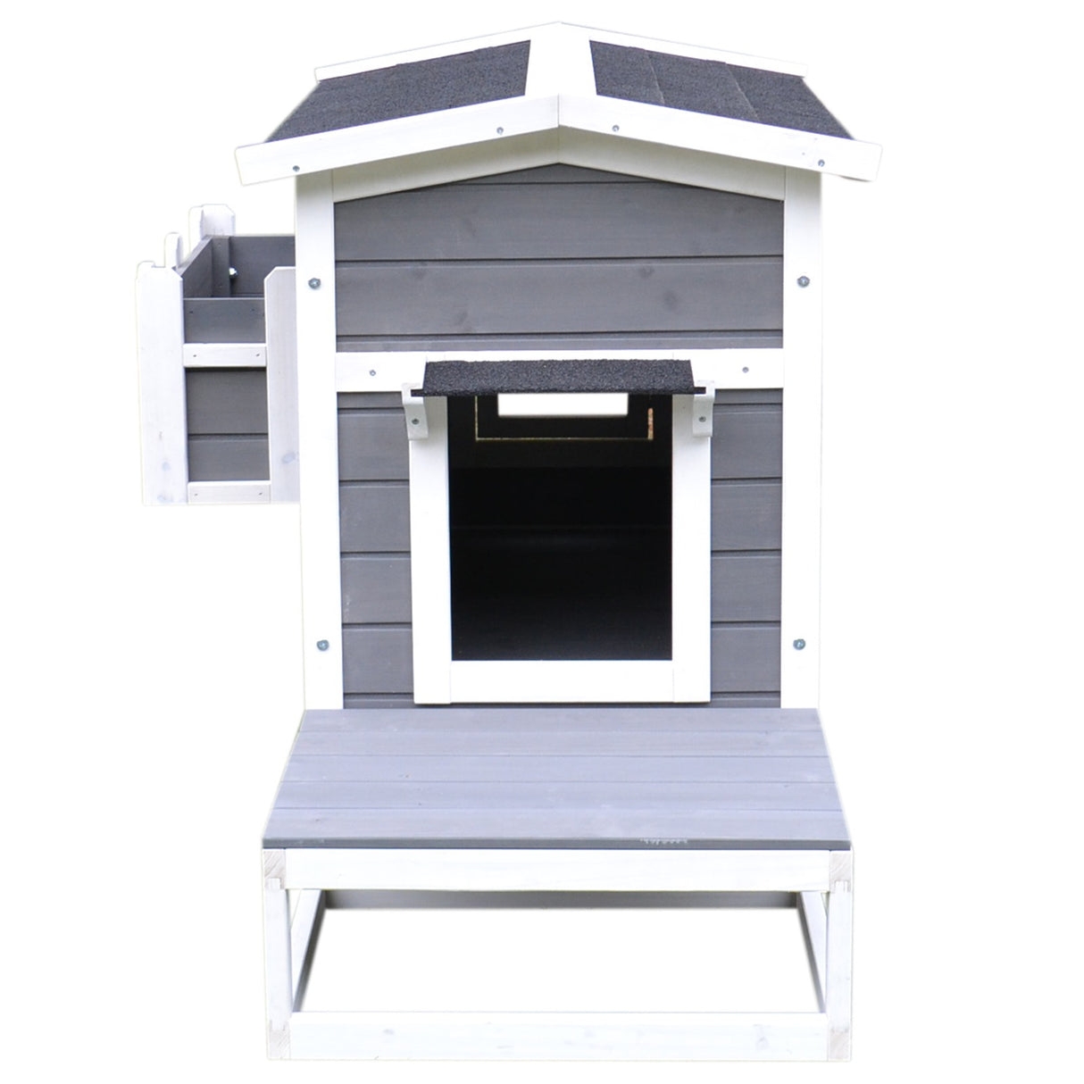easycomfort easycomfort cuccia da esterno rialzata con balconcino e tetto impermeabile in legno grigio 83x66.5x74.7cm