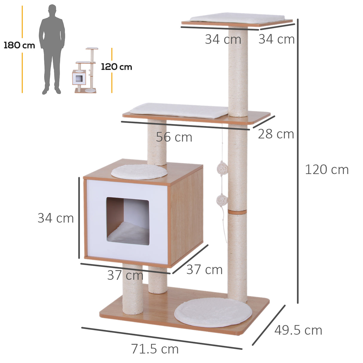 easycomfort easycomfort albero per gatti in sisal con cuccia piattaforme e giochi 60x40x120cm