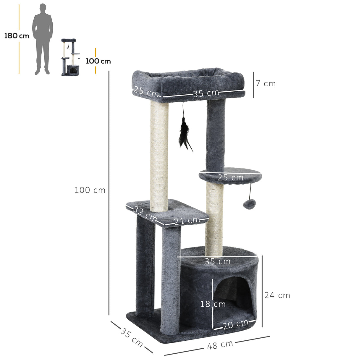 easycomfort easycomfort tiragraffi per gatti con cuccia posatoio e 2 ripiani bianco e grigio 48x35x100cm