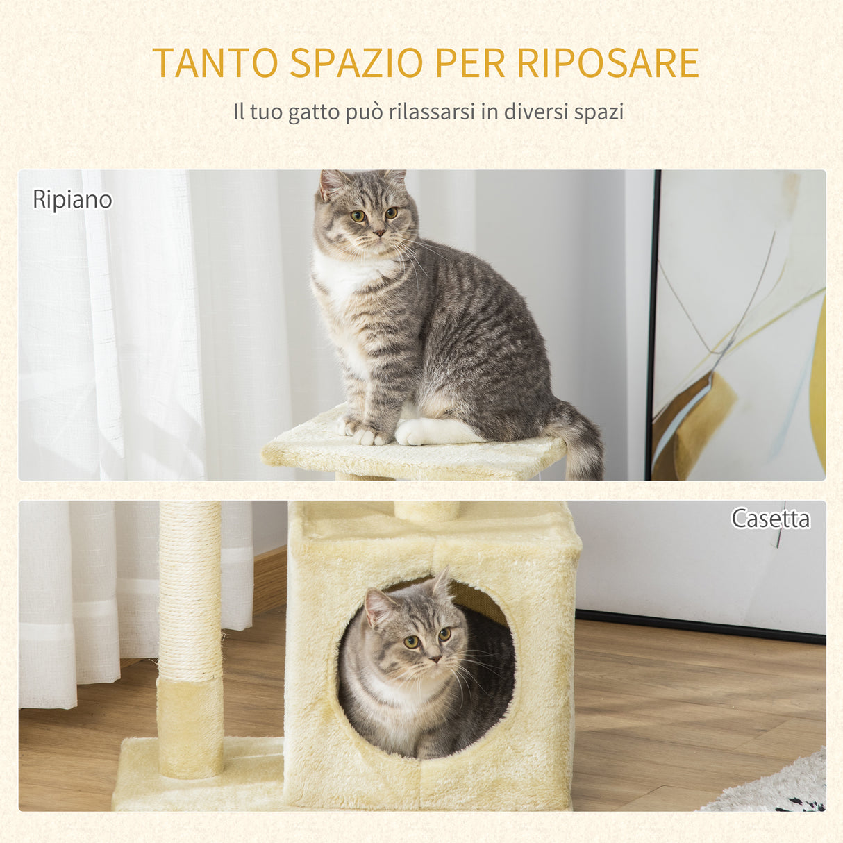 easycomfort easycomfort tiragraffi per gatti con cuccia pallina e pali in corda sisal beige