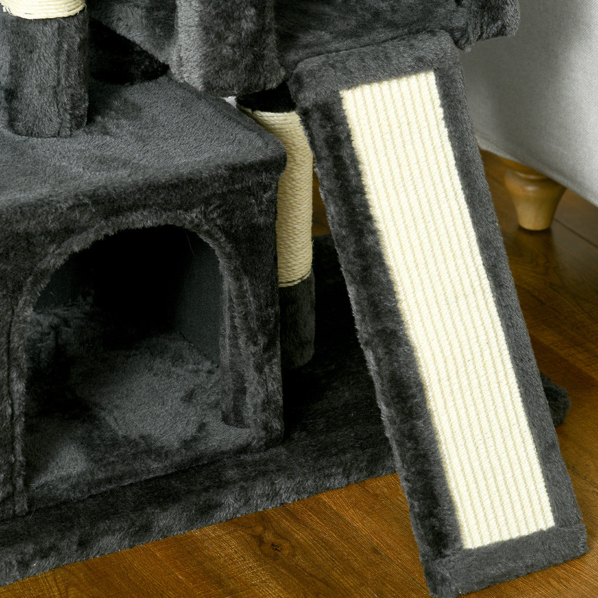 easycomfort albero tiragraffi per gatti con pali in sisal lettino e 2 casette 59x39x83cm grigio scuro