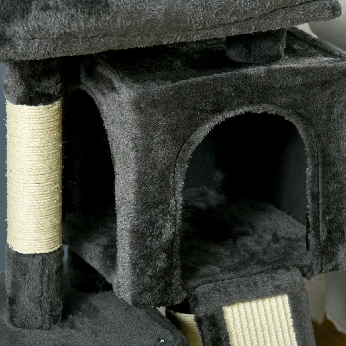 easycomfort albero tiragraffi per gatti con pali in sisal lettino e 2 casette 59x39x83cm grigio scuro