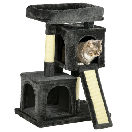 easycomfort albero tiragraffi per gatti con pali in sisal lettino e 2 casette 59x39x83cm grigio scuro