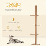 easycomfort albero tiragraffi per gatti a 4 livelli fissaggio a soffitto regolabile 43x27x228 260cm
