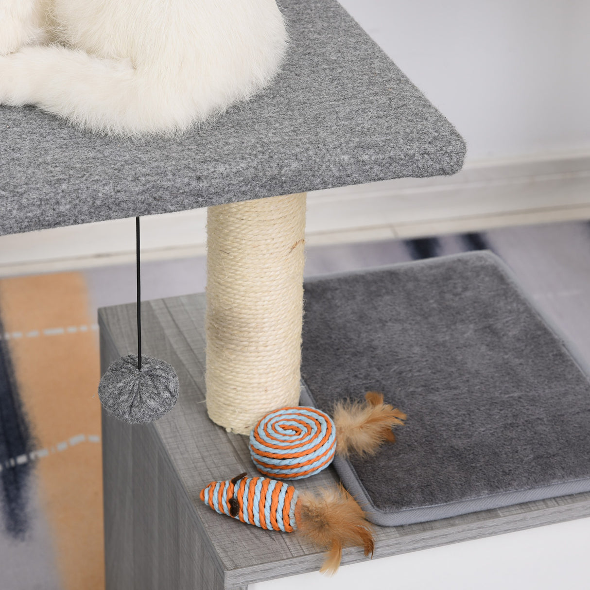 easycomfort easycomfort albero tiragraffi per gatti con cuccia e colonna in corda sisal grigio 59x39x62cm