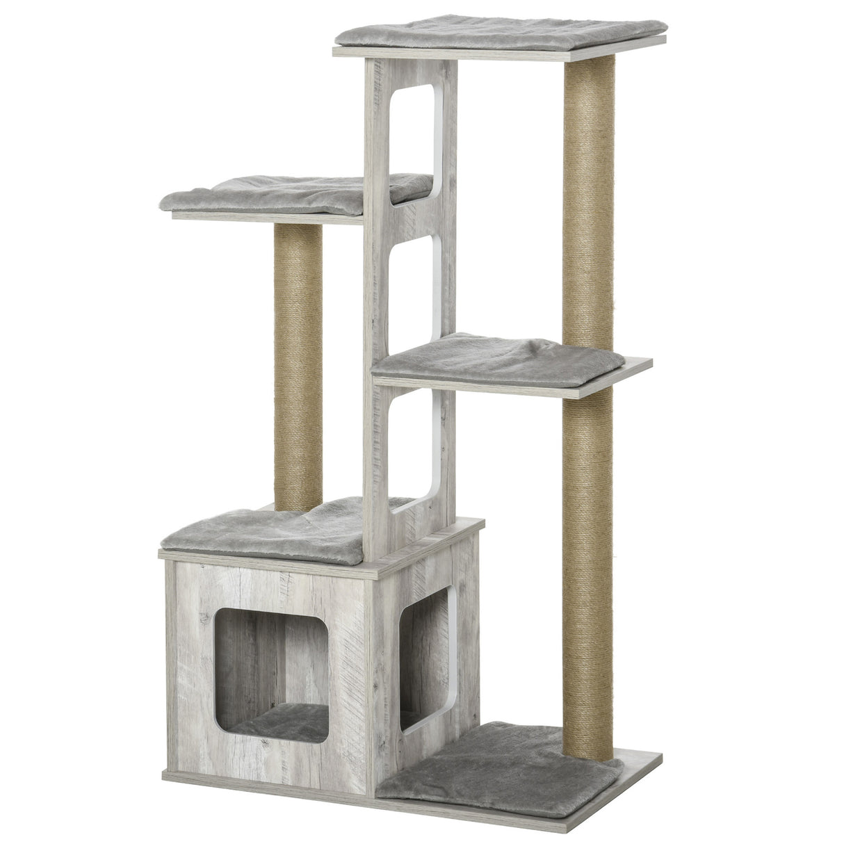 easycomfort easycomfort albero tiragraffi per gatti multi livello cuccia e corde in iuta grigio