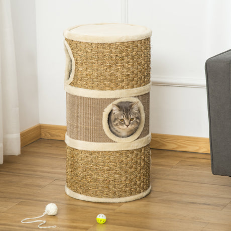 easycomfort easycomfort casetta cuccia per gatti tiragraffi a torre 3 nicchie corda in sisal alga marina