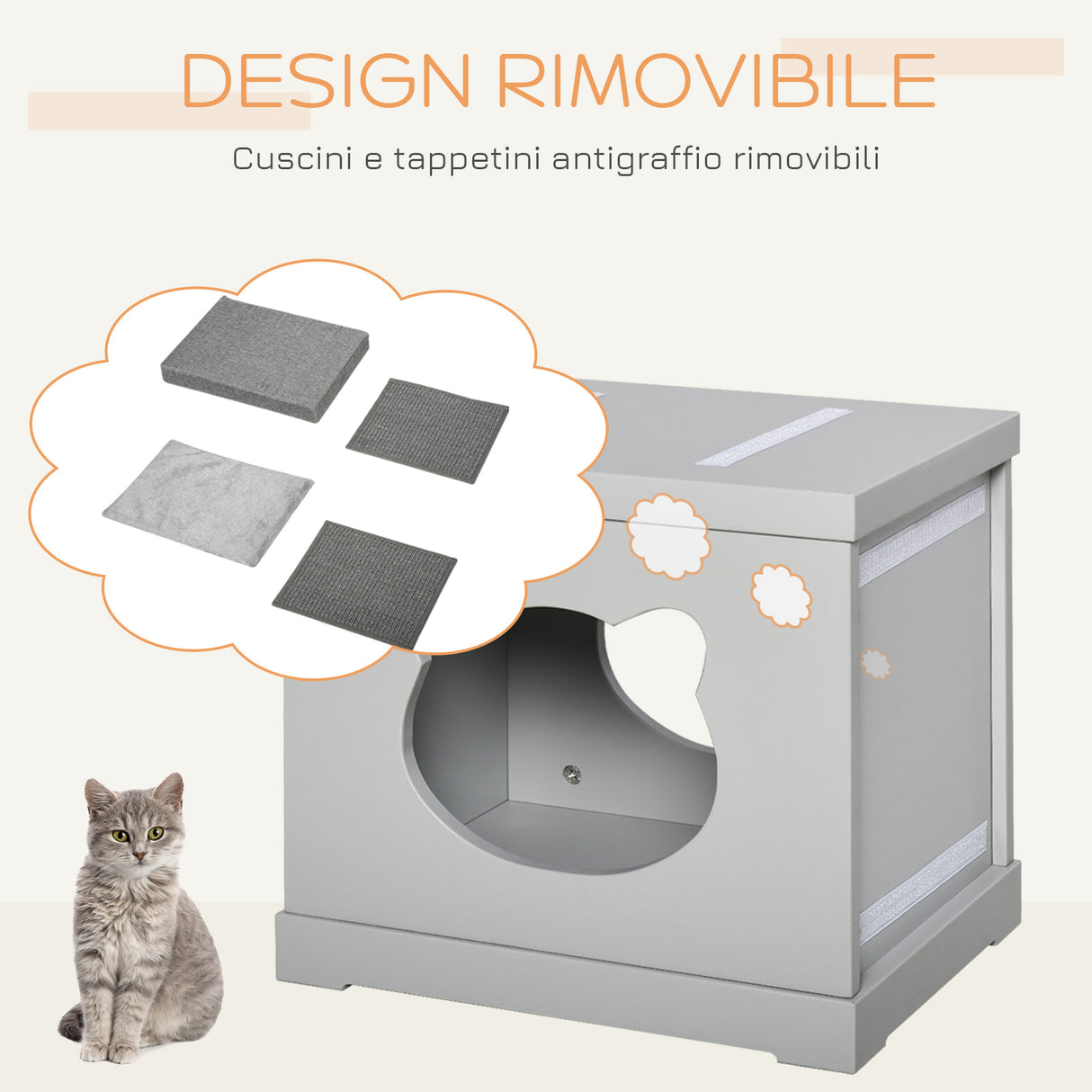 easycomfort easycomfort cuccia per gatti in legno con 2 cuscini e tiragraffi rimovibili grigio