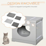 easycomfort easycomfort cuccia per gatti in legno con 2 cuscini e tiragraffi rimovibili grigio