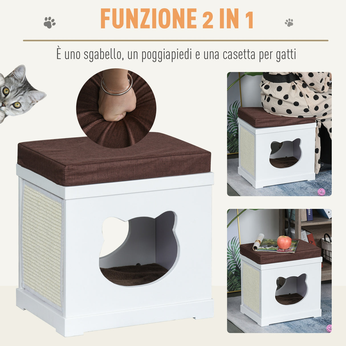 easycomfort easycomfort cuccia per gatti in legno con 2 cuscini e tiragraffi rimovibili bianco
