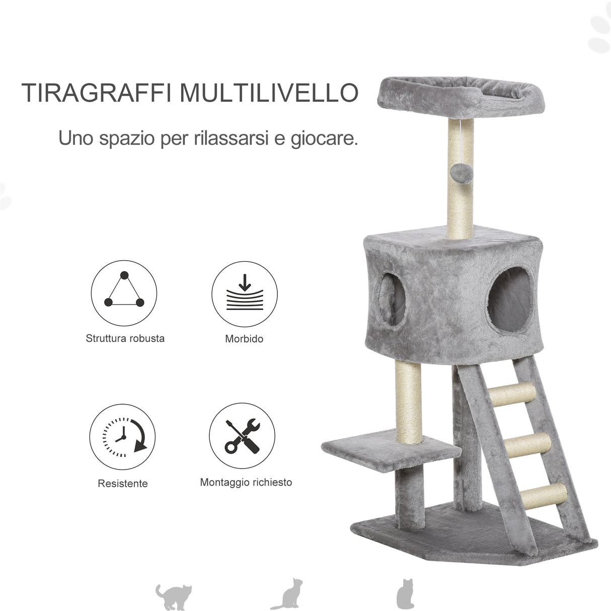 easycomfort easycomfort tiragraffi multilivello per gatti cuccia e corde in sisal grigio chiaro